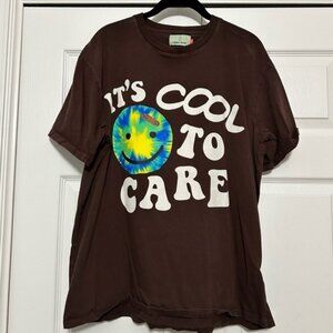 Lonely Ghost It’s Cool to Care Short Sleeve T-shirt in Brown Size Large VGUC‎